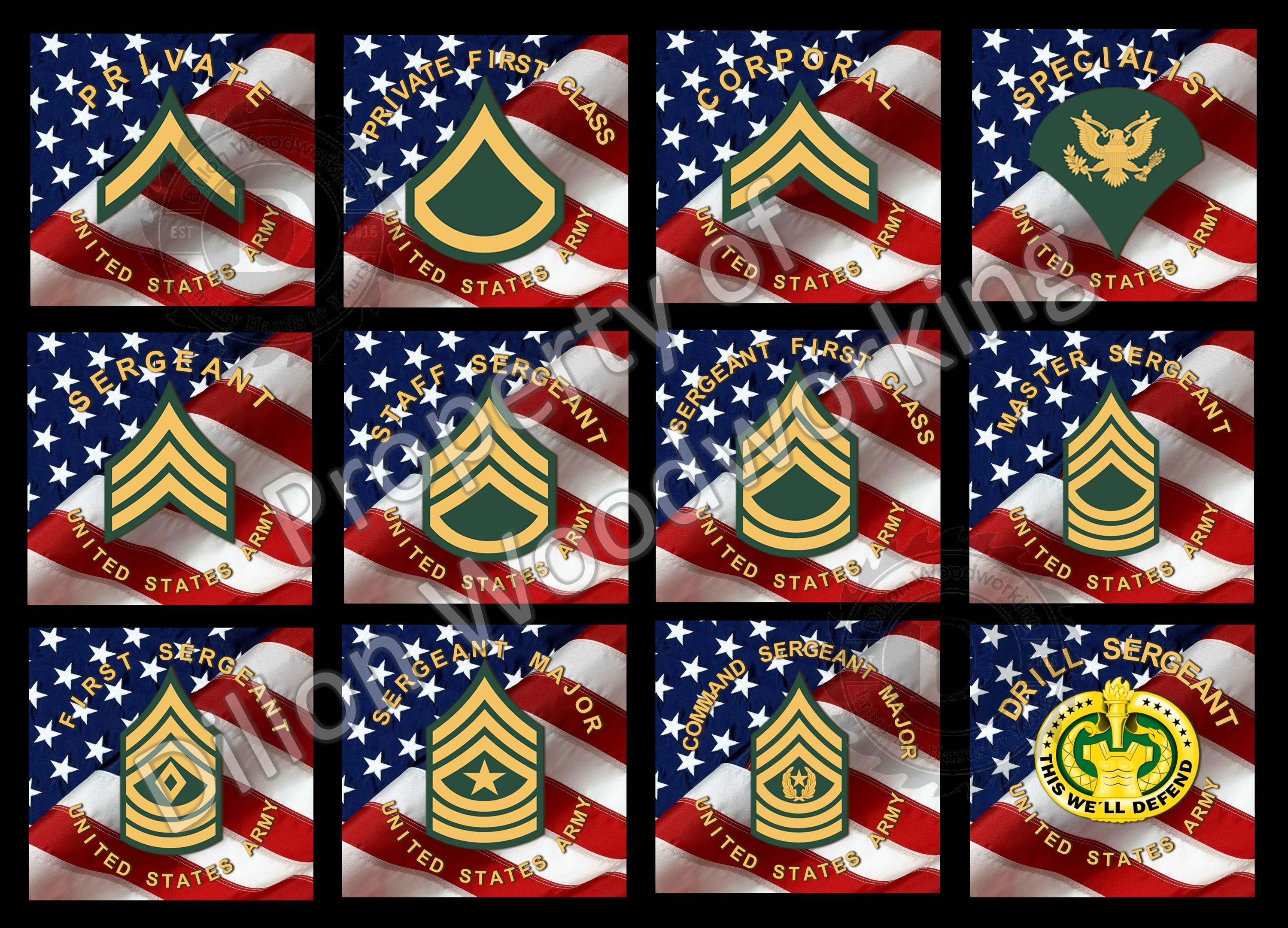 US Army Enlisted Rank Pen blanks